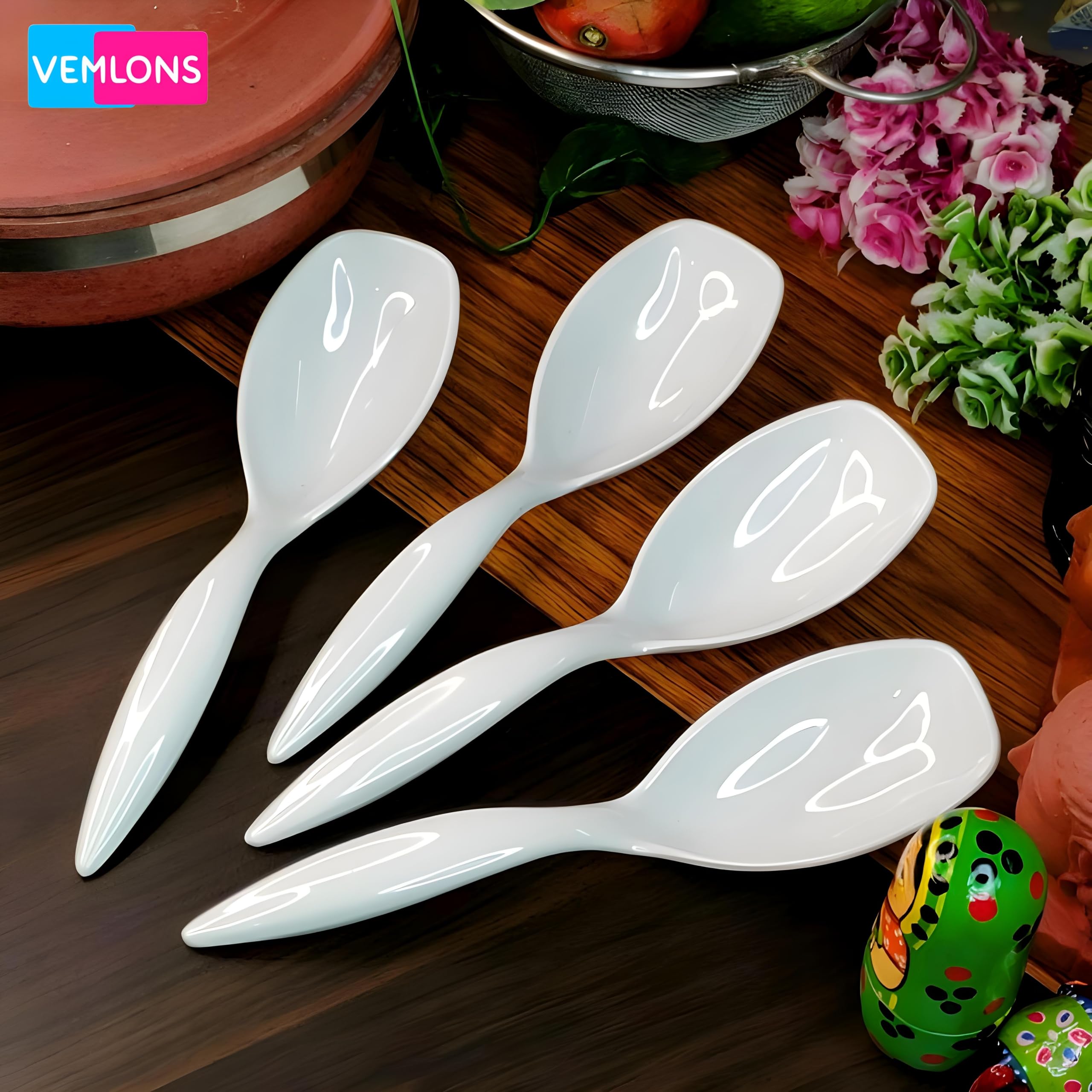 Vemlons Serving Spoon Long Handled Serving Spoon Melamine Tableware (Serving Spoon Set Of 4 Piece) - 25 Cm